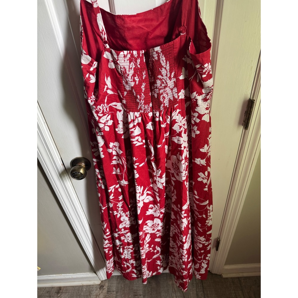 Madewell Red White Floral Linen Blend Maxi Dress Smocked Back Size 12 - Picture 5 of 5